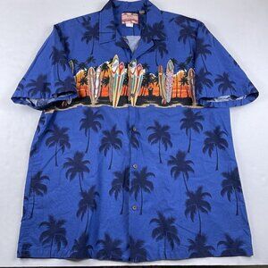 Vintage RJC Hawaiian Shirt Men’s 2XL Surfboards Palm Trees Cotton Hawaii, USA